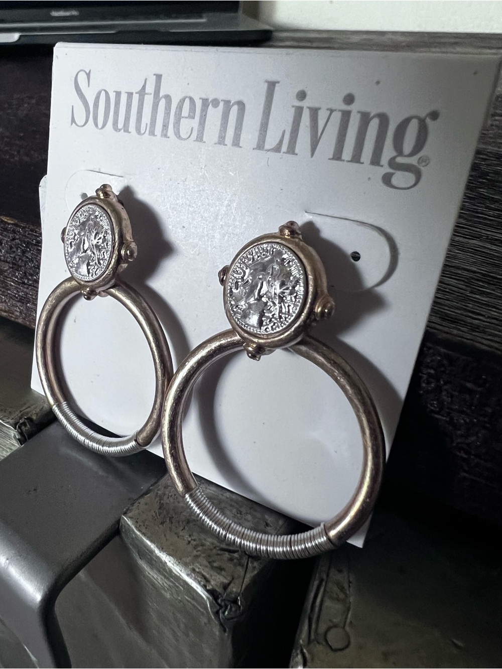 Southern Living Two-Tone Coin Drop Hoop Earrings